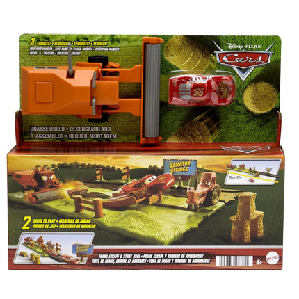 Mattel Disney and Pixar Cars Playset with 3 Toy Vehicles & 2 Ways to Play, Frank Escape & Stunt Race Playset Includes Lightning McQueen, HRX48