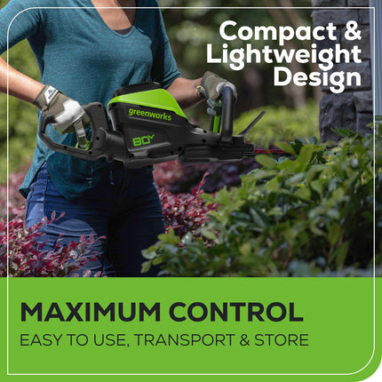 Cortasetos sin escobillas Greenworks 80V 26", batería de 2.0Ah y cargador de 2A