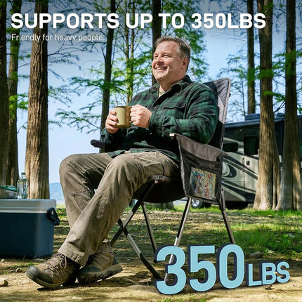 EVER ADVANCED Luxury Camping Chair Folding for Adults Heavy Duty 350lbs, Garden Chair Reclining Padded with Cup Holder Side Pocket, Foldable with 4-Position Adjustable Back, Grey