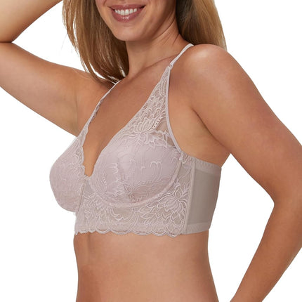 Maidenform Women's Wireless Bralette, Pure Comfort Longline, Convertible Bra, Evening Blush Bloom Lace, 40B