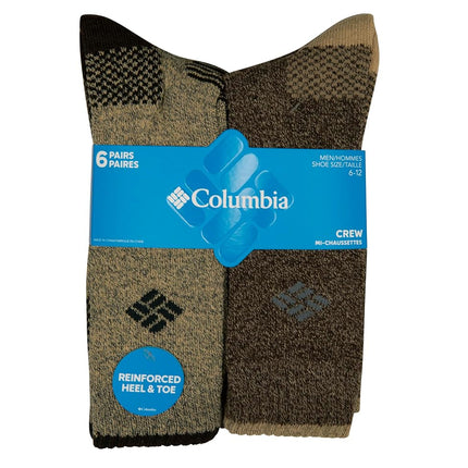 Columbia Men's Moisture Control Quarter Crew Socks 6-Pack, Khaki/Brown, 4.5-12 UK