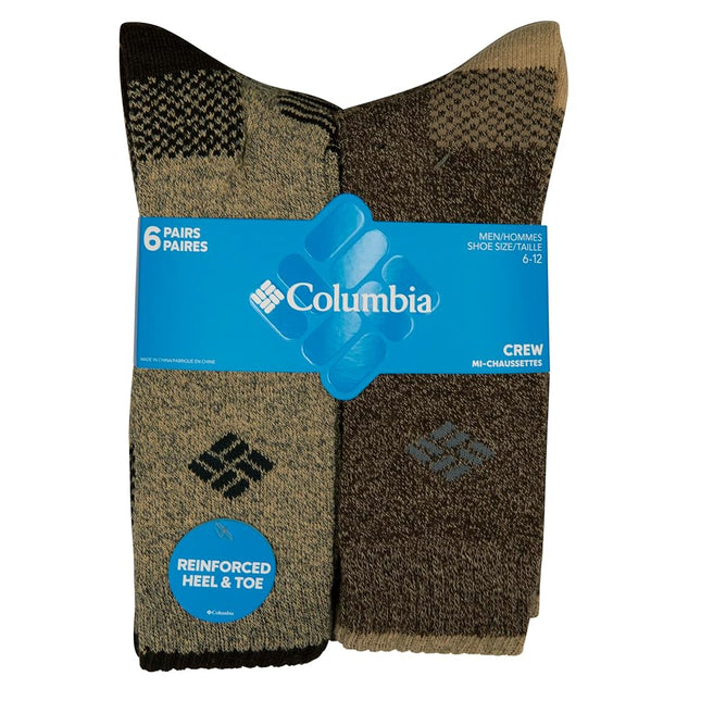 Columbia Men's Moisture Control Quarter Crew Socks 6-Pack, Khaki/Brown, 4.5-12 UK