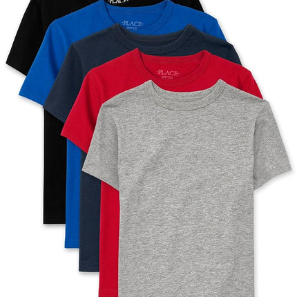 The Children's Place Boys' Basic Short Sleeve Tee, Black/Grey/Navy/Blue/Red 5-Pack, Small