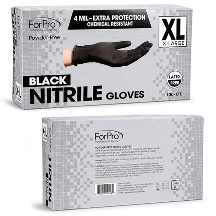 ForPro Disposable Nitrile Gloves, Chemical Resistant, Powder-Free, Latex-Free, Non-Sterile, Food Safe, 4 Mil, Black, X-Large, 100-Count