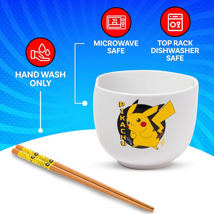 Silver Buffalo Pokémon Pikachu, Ramen Bowl with Chopsticks, 20oz
