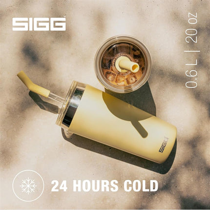 Sigg Helia Travel Mug, Double-Walled Insulated Thermal Cup with Glass Straw, Leakproof Stainless Steel Tumbler for Hot and Cold Drinks