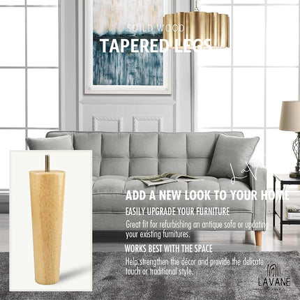 La Vane 3 inch Solid Wood Tapered Furniture Legs 4-Pack with 5/16" Thread