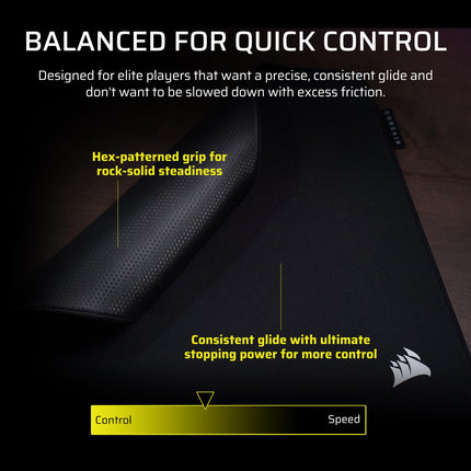 Corsair MM PRO Control Cloth Medium Gaming Mouse Pad – Esports-Tuned Surface for Precision & Micro-Adjustments, 4mm Thick Non-Slip Base, Durable Stitched Edges – Black