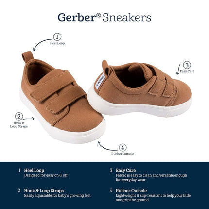 Gerber Unisex-Child Sneakers Crib Shoes Newborn Infant Toddler Neutral Boy Girl, Washed Rust Twill, 11 Toddler