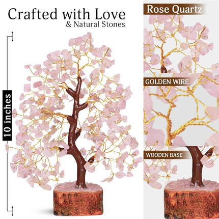 Rose Quarts - Rose Quartz Tree, Chakra Tree, Crystal Tree of Life, Good Luck Stones and Crystals, Home Decor Gifts, Gem Tree, Crystal Tree for Positive Energy,…