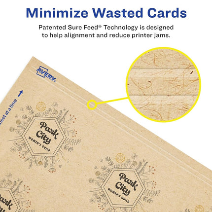 Avery Printable Square Business Cards with Sure Feed Technology, 2" x 2", Kraft Brown Cardstock, Print-to-the-Edge, Laser/Inkjet Cards, 600 Total