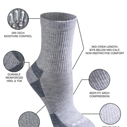 Dickies Women's Dri-tech Advanced Moisture Wicking Mid-Crew Socks, Available in M-l (6,12, White Assorted (6 Pairs), L