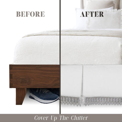 Elegant Comfort Narina Collection Lace Bed Skirt 15inch Drop, 1500 Premium Hotel Quality, Sophisticated Design for a Vintage Look- Easy Care and Wrinkle Resistant, Lace Bedskirt, Full, White