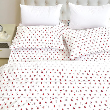 Elegant Comfort Ultra Soft 4-Piece 100% Turkish Cotton Flannel Sheet Set - Holiday Christmas Flannel Sheets, Warm and Cozy Anti-Pill Premium Quality, Deep Pocket Fitted Sheet- Twin XL, Red Stars