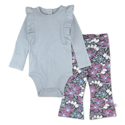 HonestBaby Ensembles de vêtements Hauts et Bas 100% Coton Biologique pour Bébés et Petites Filles, Fleurs Géantes Violet Poussiéreux, Nouveau-né