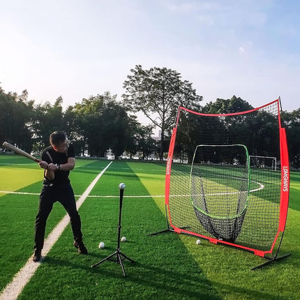 7'x7' Baseball Practice Net with Steel Frame for Batting, Hitting and Pitching, Portable Softball Net for Batting with Carrying Bag