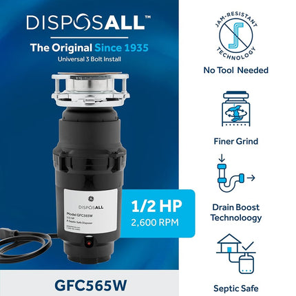 GE GFC565W Garbage Disposer, Black