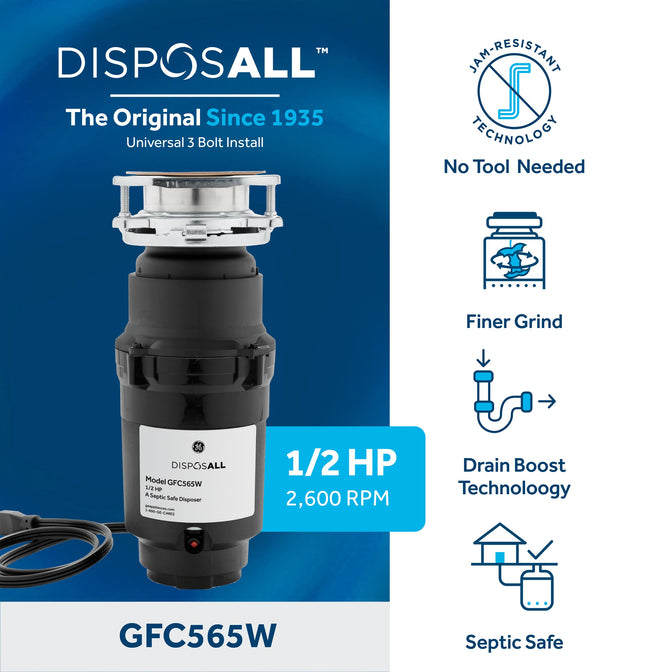 GE GFC565W Garbage Disposer, Black