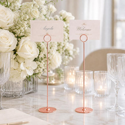 Urban Deco 16PK Table Number Holders Place Card Holders 12 Inch Table Card Holders Steel Card Holders for Photos, Food Signs, Memo Notes, Weddings, Restaurants, Birthdays (Rosegold)