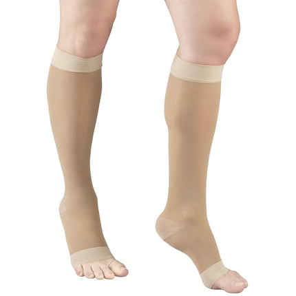 Truform Sheer Compression Stockings, 15-20 mmHg, Women's Knee High Length, Open Toe, 20 Denier, Nude Large