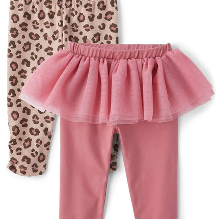 Pantalones de punto para bebé niña y recién nacida The Children's Place, estilo pull-on, paquete de 2 unidades, color rubor con volantes/estampado de leopardo, 6-9 meses