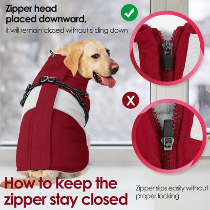 AOFITEE Dog Winter Coat with Harness Waterproof Dog Jacket for Medium Dogs