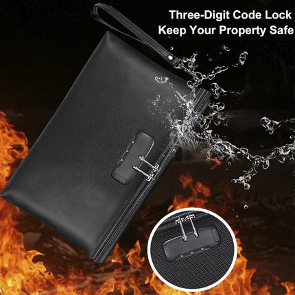 Fireproof Money Bag with Lock, ZOOPIP 11.2"x7.6" Fireproof Cash Bag with Zipper Closure, Storage Pouch for A5 Size Document, Cheque, Cash, Cell Phone, Tablet, Credit Card, Passport, Jewelry (Black)