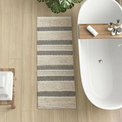 INK+IVY Bath Rug Hand-Woven Texture Shaggy Striped Soft & Water Absorbent, Boho Bathroom Décor Bath-Mats, Non-Slip Absorbent Quick Dry Mats for Tub, Shower Room, Asher, 22x58, Black 1 Piece