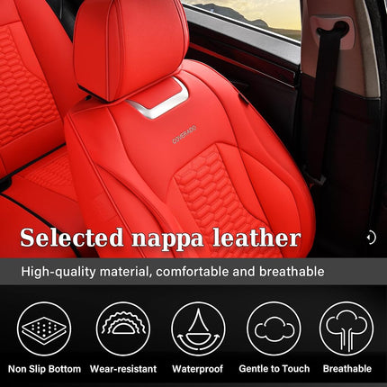 Fundas de asiento de coche Coverado, juego completo, fundas de asiento de coche de cuero Napa rojo, fundas de asiento de coche impermeables para accesorios interiores de coches, ajuste universal para la mayoría de sedanes, SUV, camionetas