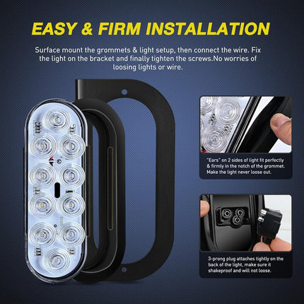 Nilight 6 Inch Oval Trailer Tail Light with Flush Mount Grommets Plugs w/Mounting Brackets 2PCS White Waterproof Reverse Back Up Lights for RV Truck