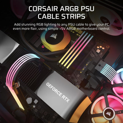 CORSAIR iCUE ARGB PSU Cable Strips – 2x 200mm LED Strips – 100 RGB LEDs Per Strip – Fits Any PSU Cable – Motherboard 5V ARGB Control – Black