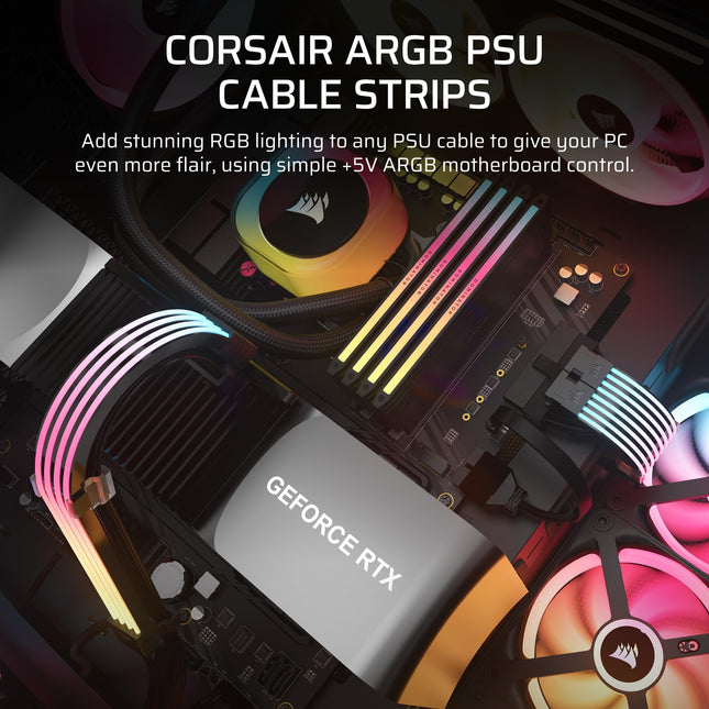 CORSAIR iCUE ARGB PSU Cable Strips – 2x 200mm LED Strips – 100 RGB LEDs Per Strip – Fits Any PSU Cable – Motherboard 5V ARGB Control – Black