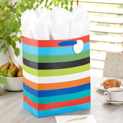 Hallmark 17" Extra Large for Birthdays, Graduations, Baby Showers, Father's Day, Kids, Adults Gift Bag with Tissue Paper, Jumbo, Multicolor Rainbow Stripes