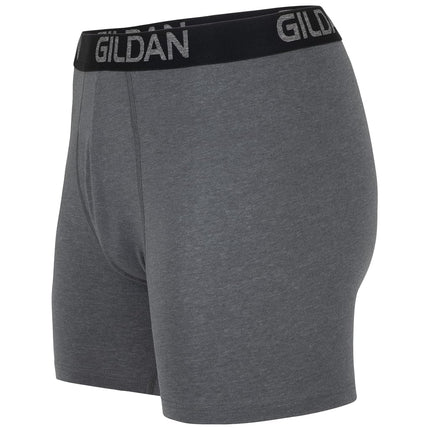 Gildan Men's Cotton Stretch Boxer Briefs, Multipack, Hthr Dark Grey/Hthr Navy/Shapes/Blue (4-Pack), 2X-Large
