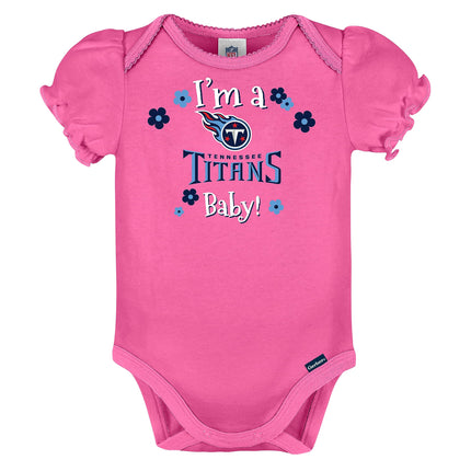 Gerber NFL Tennessee Titans 3 Pack Short Sleeve Bodysuit, Blue/White/Pink Tennessee Titans, 18 Months