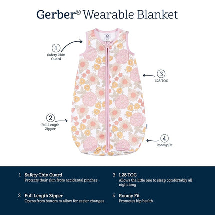 Gerber Unisex Baby Sleepbag Wearable BlanketWearable Blanket, Retro Floral, 0-6 Months