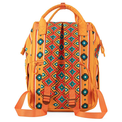 Wrangler Aztec Backpack Organized Daypack Travel Baby Bag with Stroller Strap and Side Bottle Pockets, Angel Orange, 16.5" x 11.5" x 6", Daypack Backpacks