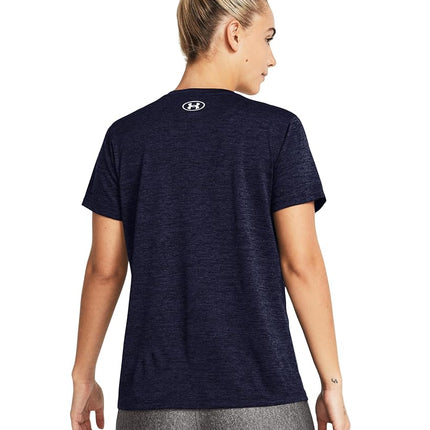 Under Armour Women's Tech Short Sleeve V-Neck Twist, Comfortable Women's T-Shirt, Versatile Gym Top for Sports, Training and Casual Wear,Midnight Navy / / White,MD