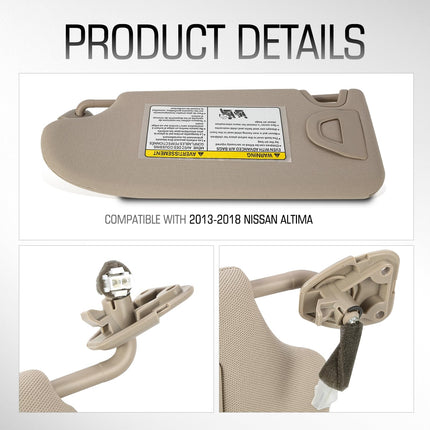 Pare-soleil beige DNA MOTORING (côté passager) compatible avec Nissan Altima 2013-2018, ZTL-Y-0324-BE