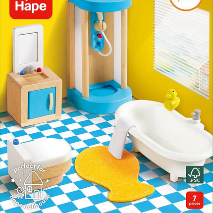 Hape Bathroom | Wooden Toy Bathroom Set | Dolls House Accessories | For 3 Years +