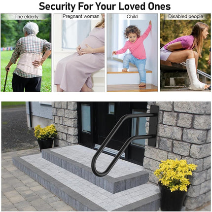 Handrails for Outdoor Steps ，22.8" Stair Railing Indoor1-3 Step, U-Shaped Safety Handrails for Kids, Elderly, Pregnant Women, Disabled (2 Pack U-Shaped Safety Handrails)