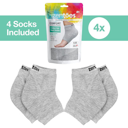 ZenToes Moisturizing Heel Socks 2 Pairs Gel Lined Toeless Spa Socks to Heal and Treat Dry, Cracked Heels While You Sleep (Regular, Gray)