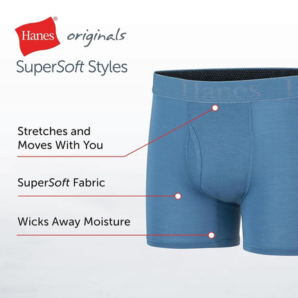 Caleçons boxeurs très doux Hanes Originals pour garçons, paquet de 5, bleu, noir, rouge, gris, moyen