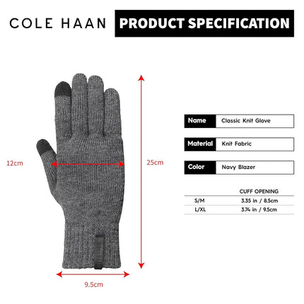 Cole Haan Knit Grey Winter Gloves for Men, Size Large/XLarge, Lightweight Warm Gloves with Touchscreen Thumb and Index Finger, Anti-Slip Grip, and Packable Design
