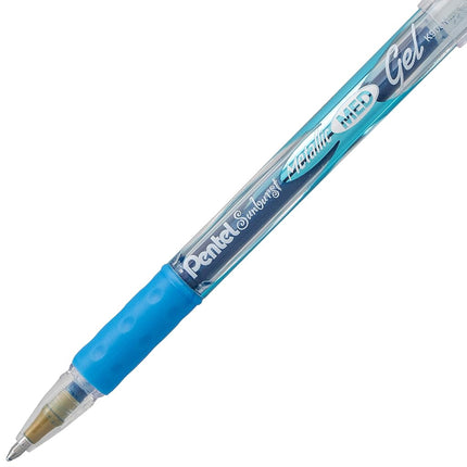 Pentel Sunburst Metallic Gel Pen, 0.8mm Tip Writes 0.4mm Line, Blue/Transparent Barrel Blue Ink, Box of 12 (K908-MC) by Pentel