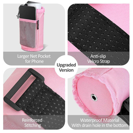GEARV 2Pack Cup Holder for Bike, Scooter and Wheelchair, Water Bottle Holder for UTV/ATV, Walker, Golf Cart and Beach, Universal Drink Holder Accessories with Net Pocket and Cord Lock (Pink)