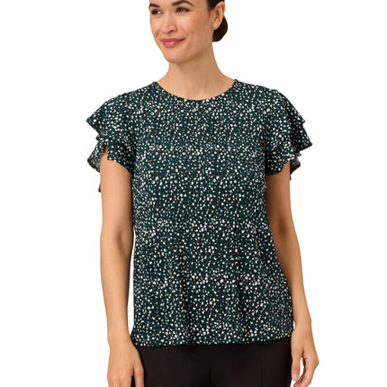 Adrianna Papell Women's Pleated Knit Double Sleeve