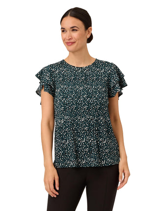Adrianna Papell Women's Pleated Knit Double Sleeve