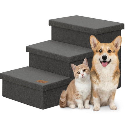 Zerbuger Dog Stairs with Storage, Dark Grey 3 Step