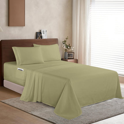 Elegant Comfort Luxury 1500 Premium Hotel Quality Microfiber 4-Piece Sheet Set - Soft, All Around Elastic 18-24 Inches Deep Fitted Sheet - Extra Deep Pocket Sheets, Full, Sage/Green